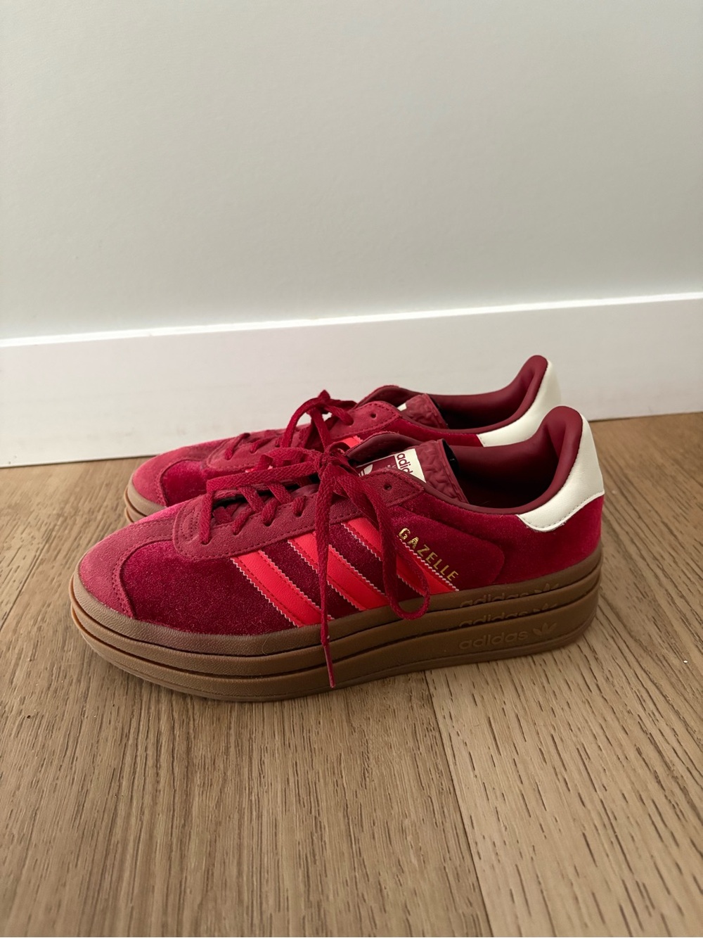 Women's Adidas Gazelle Red Suede Platform Sneakers